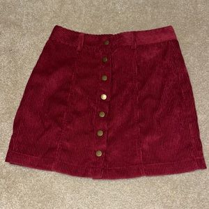 Red corduroy button up skirt